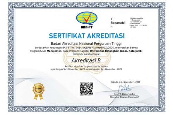 8. SELAMAT! MAGISTER MANAJEMEN UNIVERSITAS BATANGHARI (MM - UNBARI) JAMBI RAIH AKREDITASI â€œBâ€